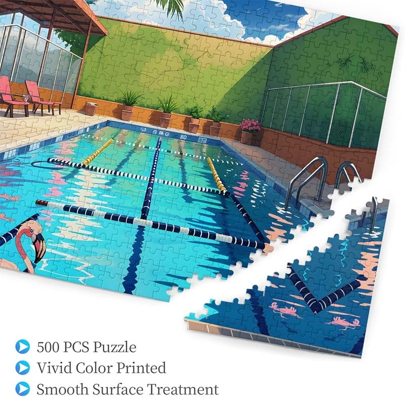 لغز فلامنغو للسباحة 500 قطعة للبالغين ديكور المنزل 20.4 × 15 بوصة - Image 2